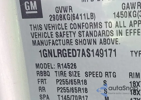 2010 Chevrolet Traverse Lt z USA, uszkodzony, nr VIN 1GNLRGED7AS149171